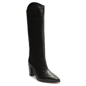Schutz Maryana Block Boot in Black Crocodile